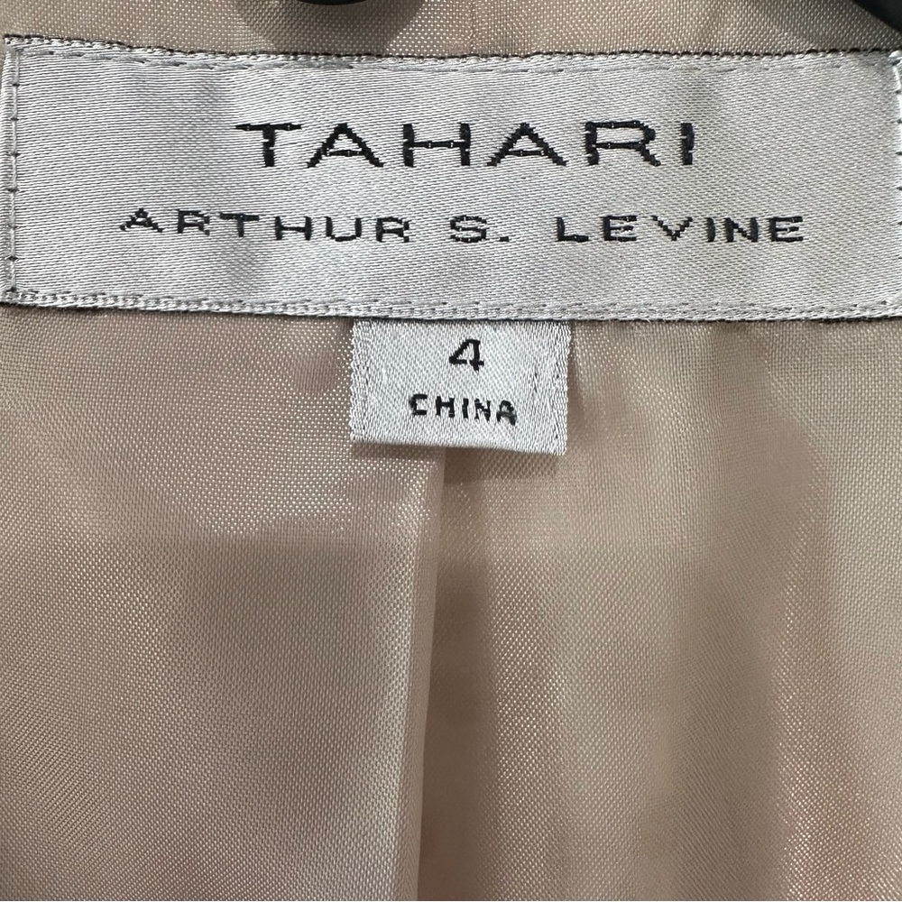 Tahari Tan Navy Tailored Business taupe Off White Cut Outs Blazer Slim Fit Size4 - Picture 6 of 7